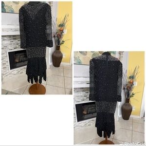 Vintage Vinnie 100% pure silk beaded handkerchiefs hem dress XL